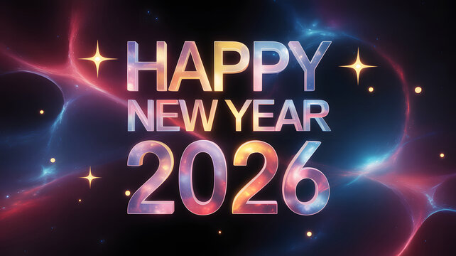 Happy New Year 2026 Cosmic Typography Futuristic Space Celebration Background
