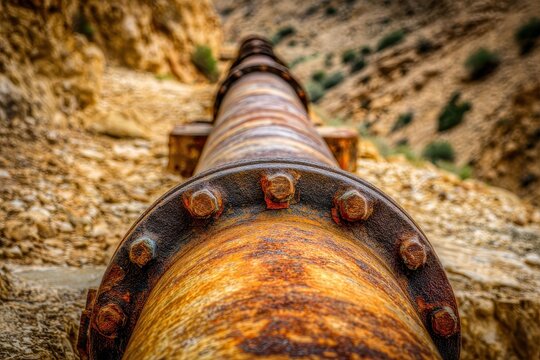 Rusty Oil Pipeline Section Showing Extensive Corrosion Outdoors