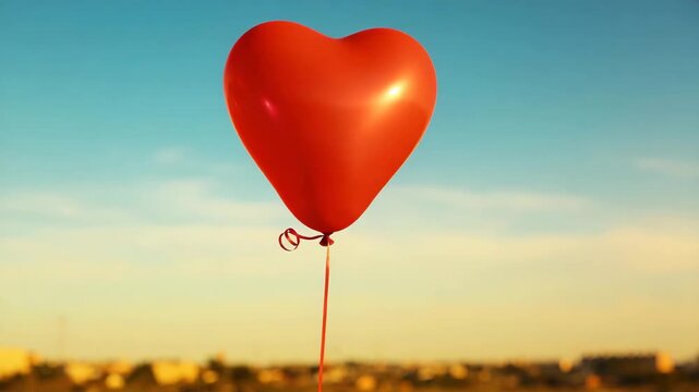 Heart-shaped balloon in joyful romantic mood floating against clear blue sky backdrop
