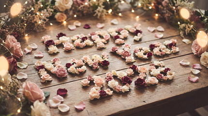Happy New Year 2026 Floral Arrangement on Wooden Table Elegant Rustic Celebration