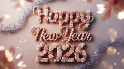 Happy New Year 2026 Floral Typography  Elegant Pastel Holiday Celebration Design