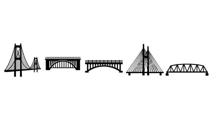 Collection of Diverse Bridge Silhouettes Showcasing Architectural Engineering Marvels