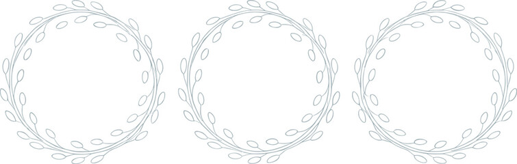 Hand Drawn Botanical Wreath Set with Delicate Leaves in Minimal Elegant Line Art Vector Illustration