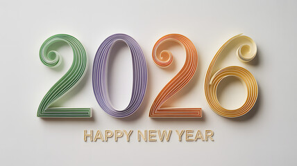3d render of the year 2026 in colorful, stylized numbers with happy new year text