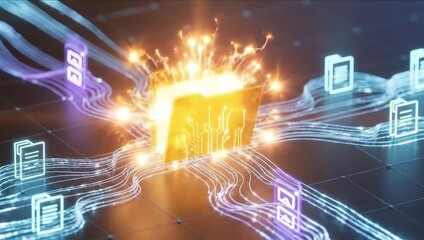 Digital data transfer and file management concept with glowing folder - Powered by Adobe