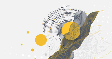 Abstract wireframe background. Modern science or technology art elements. Surface illustration inside circles
