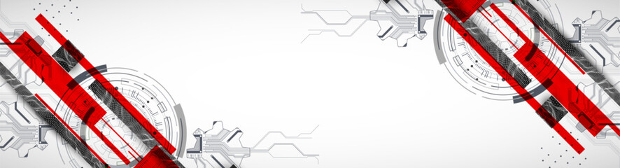 Stylized view of gears integrated with microcircuits. Concept of combining mechanics and electronics.