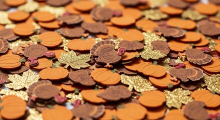 Thanksgiving Fall Confetti Assortment with Turkeys and Leaves.