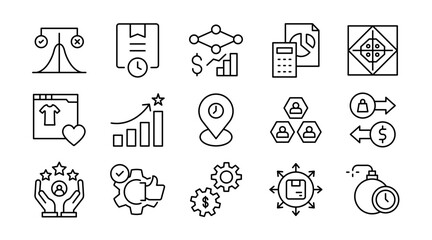 Fototapeta premium Business Model line icon set. Strategy, revenue, plan, workflow, startup, growth, organization, finance, marketing, operations, analytics, project, icons vector illustration. Pixel-perfect stroke