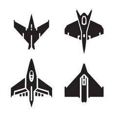 Military fighter jet silhouette set. Vector collection of air force warplane icons and aircraft symbols.