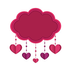 valentine layered paper cloud with hanging hearts in shades of pink for romantic themes