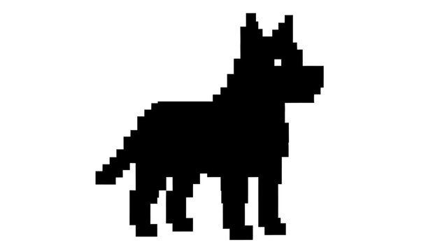 Minimalist pixel art silhouette of a standing canine, representing a pet or guard animal in retro gaming style graphics for digital projects and nostalgic themes - Powered by Adobe