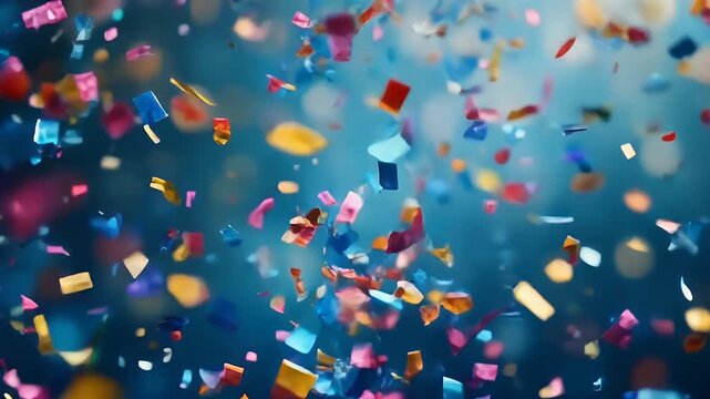 Vibrant colorful confetti falling with sparkling effects in celebration scene