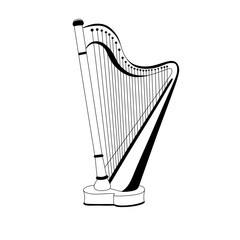 minimalist hand drawn classical harp musical instrument line art vector illustration