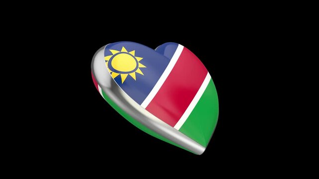 Spinning heart with flag of Namibia on black background
