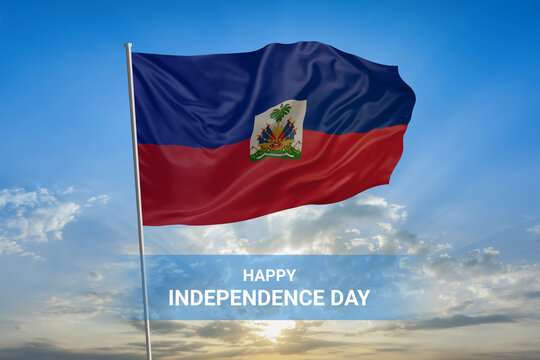 Independence day National flag of Haiti waving on flagpole - Powered by Adobe