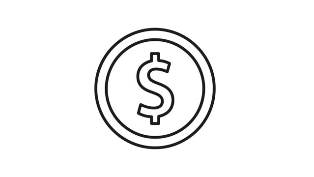 Vector illustration of outline icon of a dollar coin, simple line art symbol of money and currency