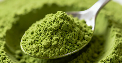 Obraz premium Close-up background of fine matcha powder texture