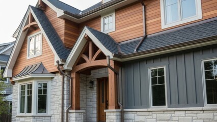 Charming modern suburban house featuring mixed architectural elements and