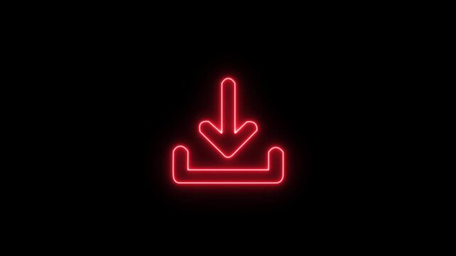 Abstract glowing neon Download icon animation with dark background.Futuristic glowing neon download button icon with smooth animated