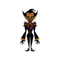 Creepy evil clown jester vector character illustration standing with scary smile.eps
