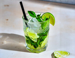 Classic Mojito Cocktail with Lime, Mint and Soda in Glass for Premium Alcohol Drink Object and Summer Beverage Concept
