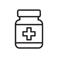 Fototapeta premium A simple black and white line art illustration of a medicine bottle with a medical cross symbol on its label
