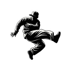 Fototapeta premium The silhouette of a young man dancing on white background