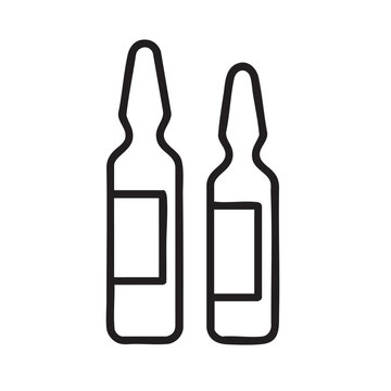 A simple illustration depicts two glass ampoules or vials with black outlines symbolizing medical solutions or injections