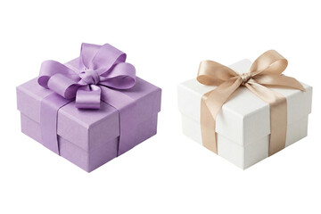 Obraz premium Elegant lavender and white gift boxes tied with beautiful satin ribbons, perfect for celebration