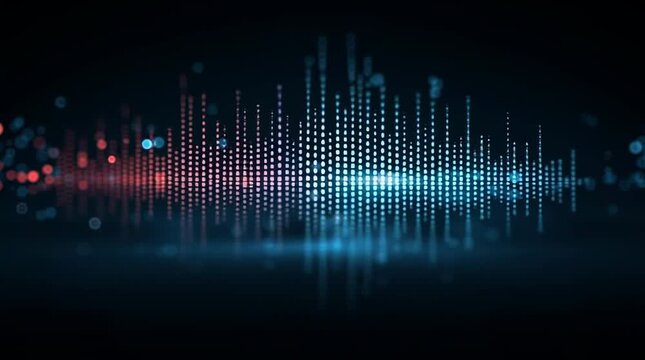 Abstract digital sound wave or music equalizer visualization in shades of blue and red