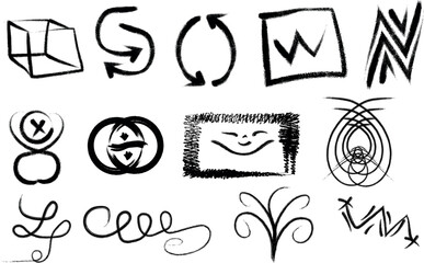 Collection of abstract hand drawn symbols and shapes