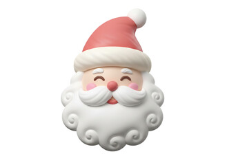 cute 3d santa face, round shapes, soft clay material, big fluffy beard, pastel red hat