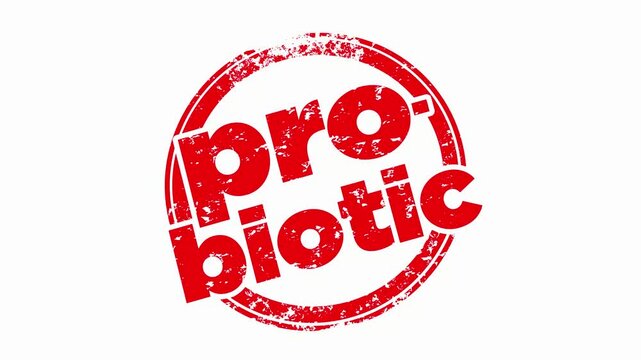 Probiotic Red Round Stamp Word Digestive Gut Healthy Food 3d Animation