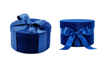 Elegant royal blue velvet gift boxes tied with satin ribbons for special occasions