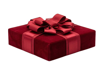 Elegant red velvet gift box tied with a luxurious satin ribbon and a beautiful decorative bow