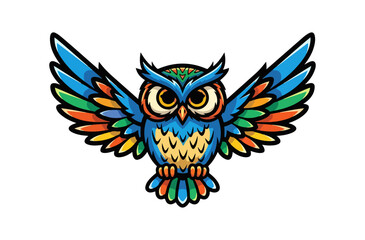 Obraz premium Colorful owl illustration with open wings and vibrant plumage.