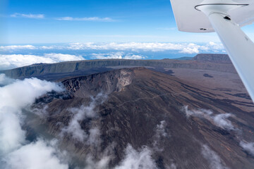 France, La R&eacute;union Island,. Flight over the Peak of the Furnace, Piton de la Fournaise. 