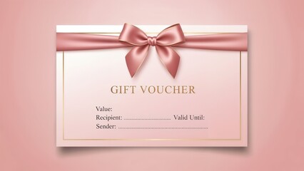 Elegant gift voucher with a pink ribbon ready for gifting and personalization