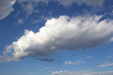 Fluffy White Cumulus Cloud Drifting Across Blue Sky
