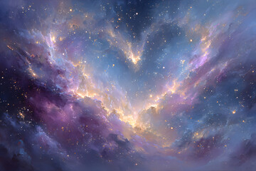 Glittering stars, cosmic dance, hearts align, destiny's embrace, valentine day concept.