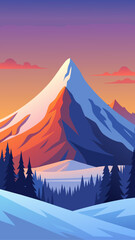 Vibrant sunset over snow capped mountain landscape