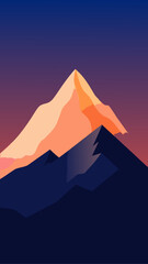 Minimalist mountain landscape at sunset with warm hues