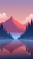 Serene mountain lake at sunset with colorful sky