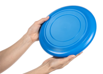 hand holding Frisbee isolated on a transparent background.