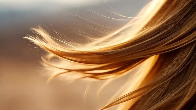 Flowing blonde hair gently dancing in the breeze under golden sunlight
