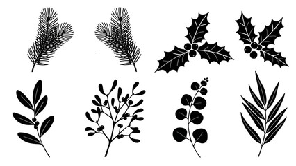 Elegant Christmas Botanical Foliage Silhouette Vector Collection