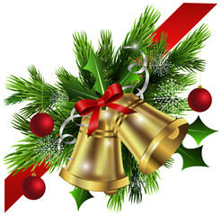 christmas bells with red ribbon