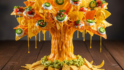 Spectacular Nacho Tree Sculpture with Melting Cheese and Toppings
