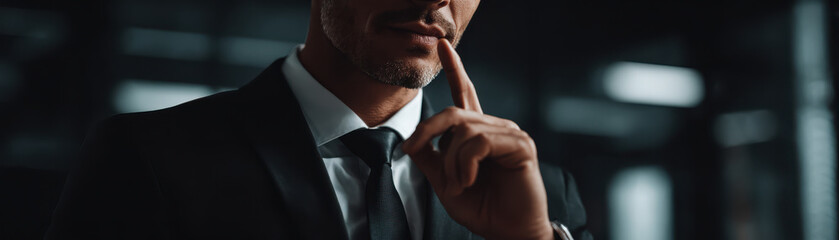 Businessman thinking suit tie hand portrait man confident professional close up